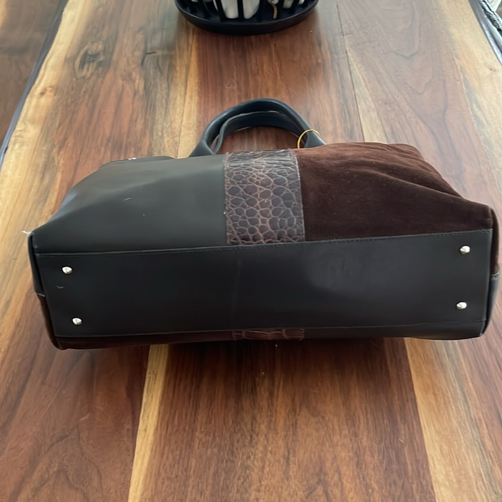 Furla Brown & Black Suede & Leather Tote. P136 - Picture 4 of 9
